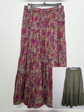 NWT Womens Reversible Floral Boho Maxi Skirt Sz Large Tiered Forest Fairy Indie